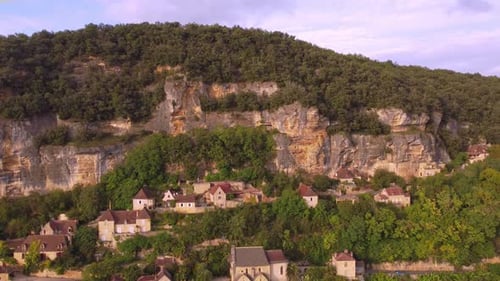 Aerial view of Beynac te cazenac medieval village located in the Dordogne department in southwestern