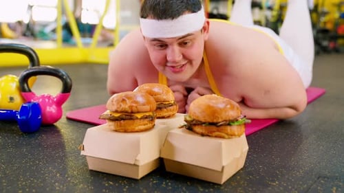 Fat Sportsman Lock Into Burger