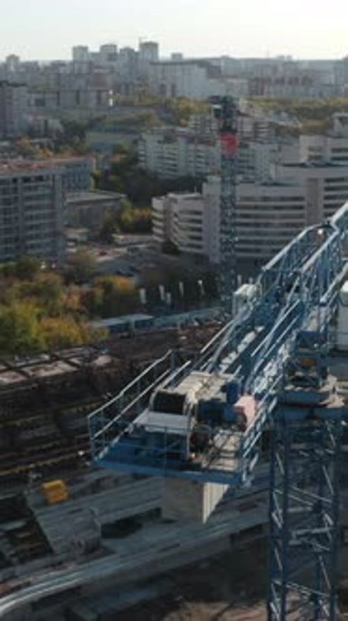 Top View of City with Modern Buildings and Construction Stock Footage Construction Site of Building