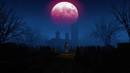 Eerie Graveyard with Ghost and Red Moon Halloween Animation