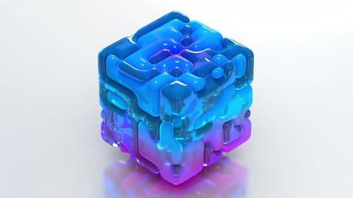Purple Blue Pixel 3D Cube 35 4K