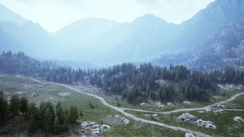 Cross Road on Hillside Meadow in Mountains