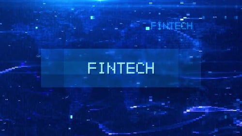 HD Fintech Digital Text Animation over Futuristic World Map and HUD Effects