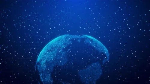 Futuristic Digital Earth Globe with Particle Data Background