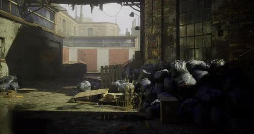 Urban Alleyway Filled with Debris and Forgotten Remnants of a Busy Past