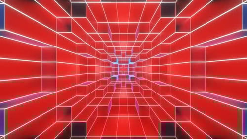 Red And White And Blue Neon Glowing Sci-Fi Spiraled Room Background Vj Loop In 4K