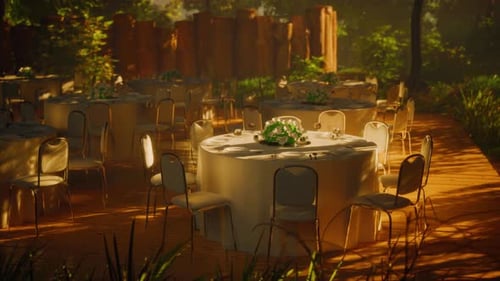 Restaurant Tables Set for Service but No Diners yet