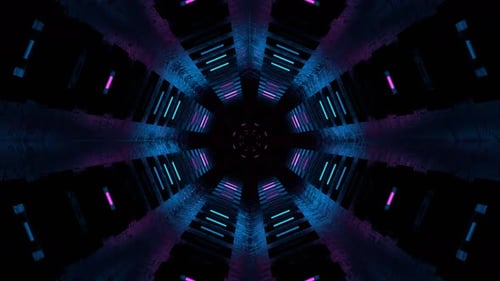 Blue And Pink Alien Tunnel With Neon Elements And Microchips Background Vj Loop In 4K