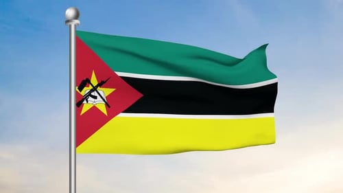Mozambique Flag Waving Animation on Blue Sky