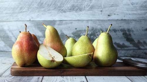 Slice of Fresh Pears on Table Close Up