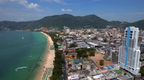 Aerial View of Patong Beach at Sunset in Phuket Thailand