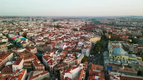 Aerial Shot Of Famous St.Francis Cathedral, Madrid, Spain