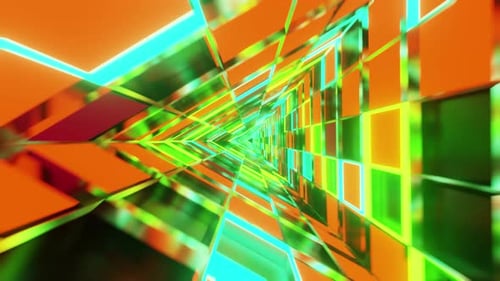 Triangle Rotated Mirrored Red With Green And Yellow Glass Vj Tunnel Loop
