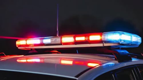 Blinkende rote und blaue Polizeilichter in der Nacht auf dem Streifenwagen