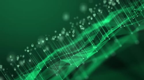 Digital Network Security Connections with Padlock and Shield Icons