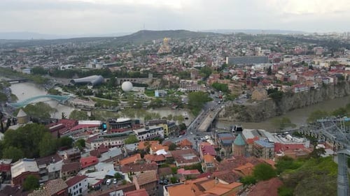 Aerial shot of Tbilisi Georgia city center