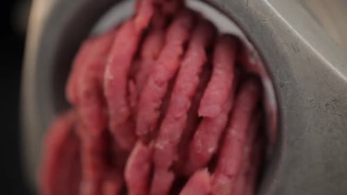 meat coming out of the meat grinder