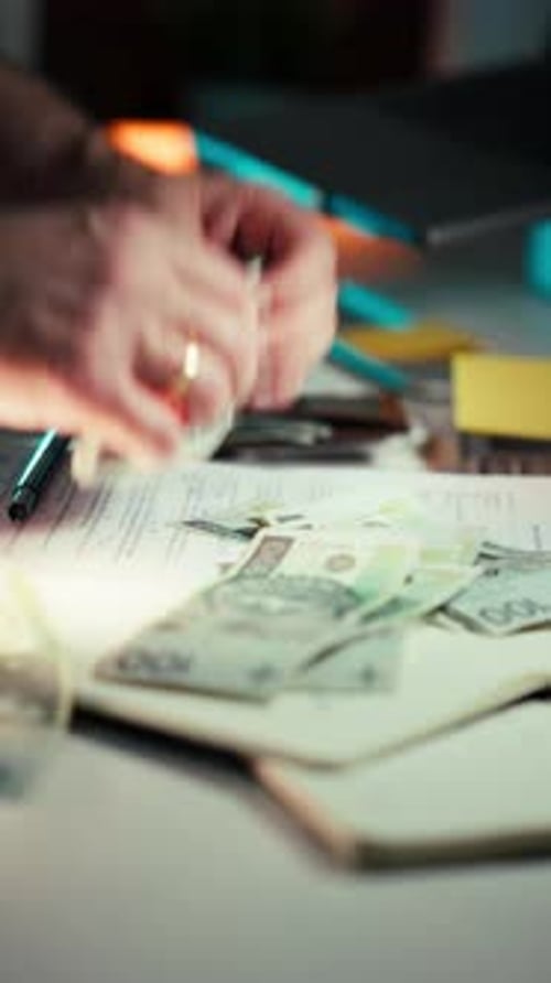 Hands Counting Cash and Placing it in Wallet