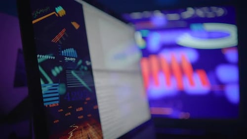 A Futuristic Digital Interface Featuring Code Alongside Vibrant Graphics and Visuals