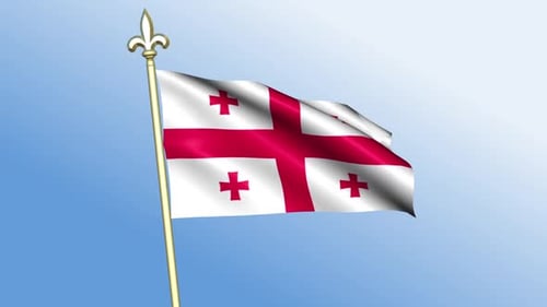 3D Rendered Georgia National Flag Waving in Blue Sky