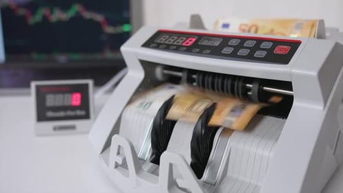 Automated Cash Counter Counting Euro Bills