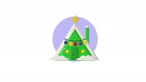 Animated Flat Design Christmas House Icon