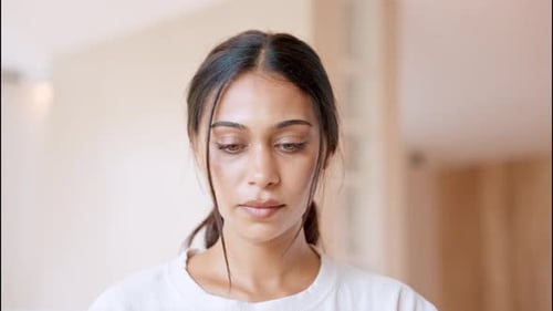 Extreme Close Up Face of Focused Woman Working on Laptop Project