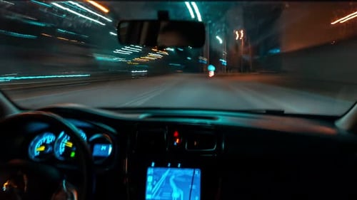 Timelapse Car Driving on the Roads of the Night City