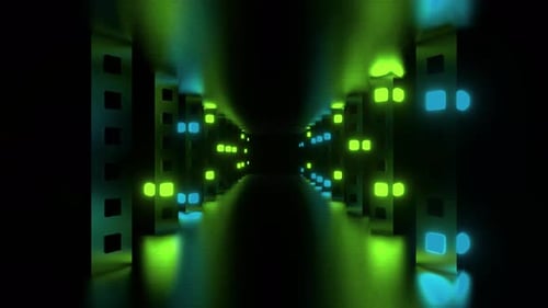 Cyan And Green Return Movement Along Strobe Corridor