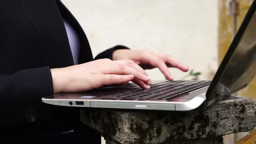 Businesswoman hands type on laptop keyboard business. Closeup human hands on keyboard