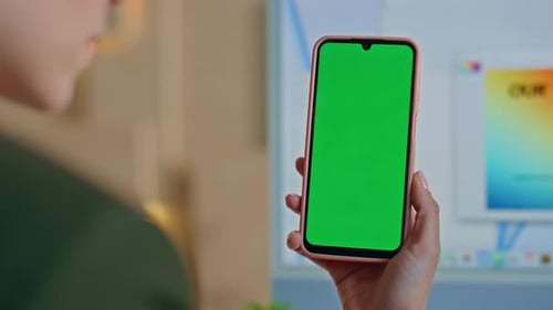 Girl Browsing App Mockup Mobile Phone Working Office Creative Agency Close Up