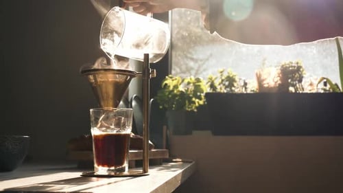 Pour Over Coffee Making in Bright Sunlight