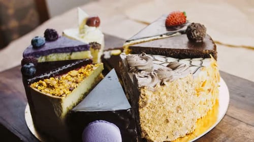 Colorful Cake Slices Close Up Food Footage