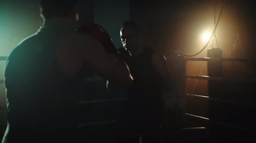 Fight Sport Punching Competition on the Ring of the Gym