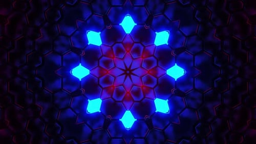 Blue and purple light pattern with star. Kaleidoscope VJ loop