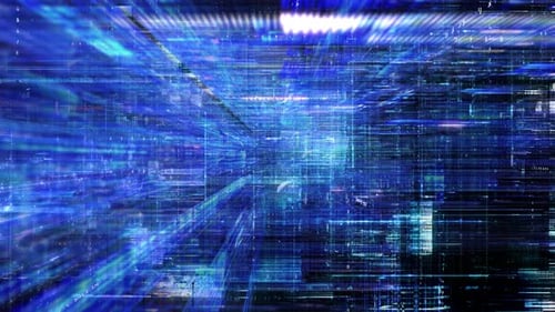 Futuristic Digital Data Stream Flowing Through a Cyberspace Grid