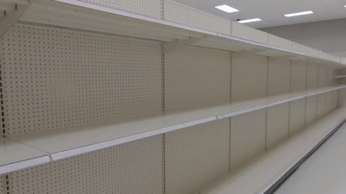 Empty supermarket shelves due to panic buying because of the fear of coronavirus or Covid-19.
