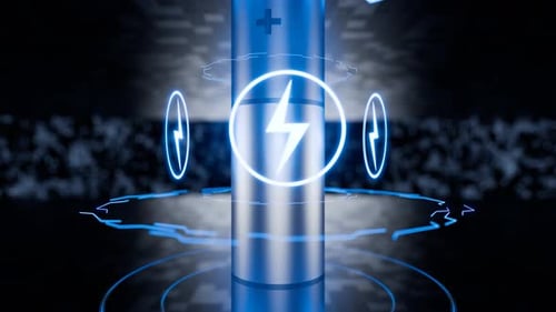 Futuristic Battery Charging with Neon Energy Icons