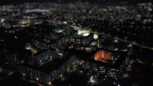 Aerial View Night City Light Bokeh