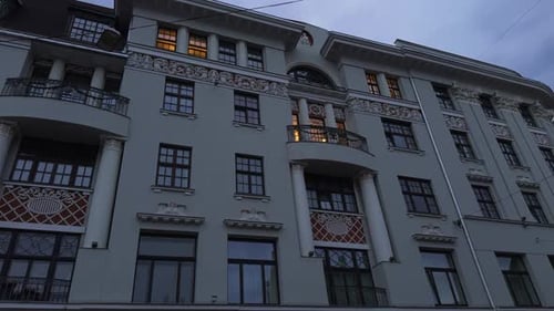 An Elegant Historical Building Facade Shining Beautifully in the Enchanting Twilight Sky of the