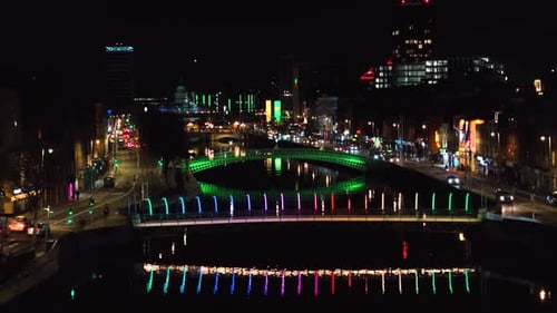 Cinematic Drone Footage flying over River Liffey at Night - Co.Dublin - Ireland D_083