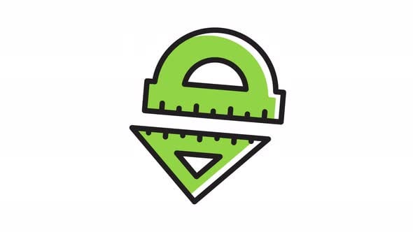 Animated ruler with protractor and triangle icon . Seamless looping ...