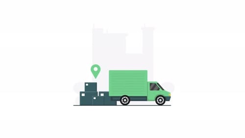 Flat Design Delivery Truck with Boxes and Location Pin Animation