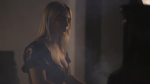 Cinematic Slow Motion Studio Shot of Caucasian Attractive Blond Woman Pianist Musician Playing