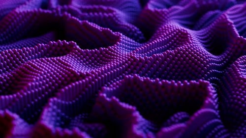 Seamless loop background with flowing purple blue field made of smooth waves of rounded particles