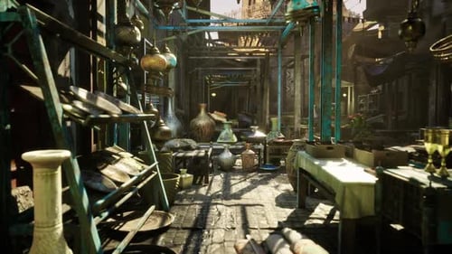Morning Sunlight Enhances Lively Outdoor Market with Handmade Goods