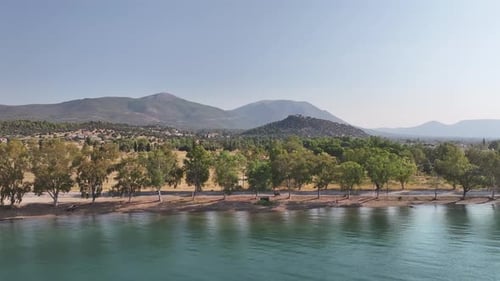 Aerial video from a high altitude on the coastline and the territory of the island of Evia Greece