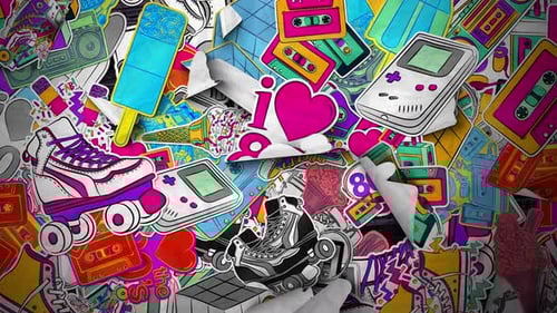 Retro 80s Pop Art Stickers Reveal Animation
