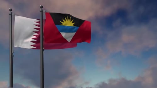 Flags of Qatar and Antigua and Barbuda Waving Seamlessly