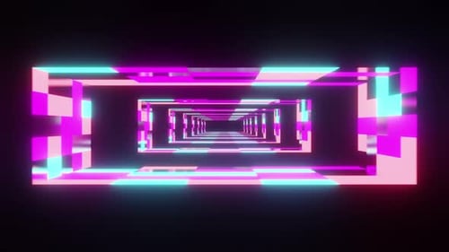 Purple Neon Cyan With Pink Cube Room Tunnel Vj Loop Animation
